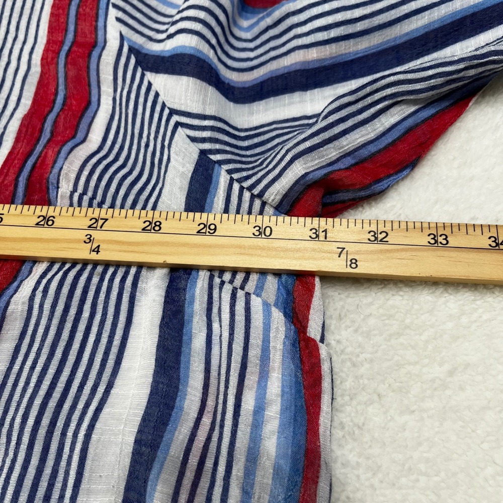 Catherines Womens Red White Blue Striped Tassel V-Neck Tunic Blouse 30/32W - Picture 4 of 5